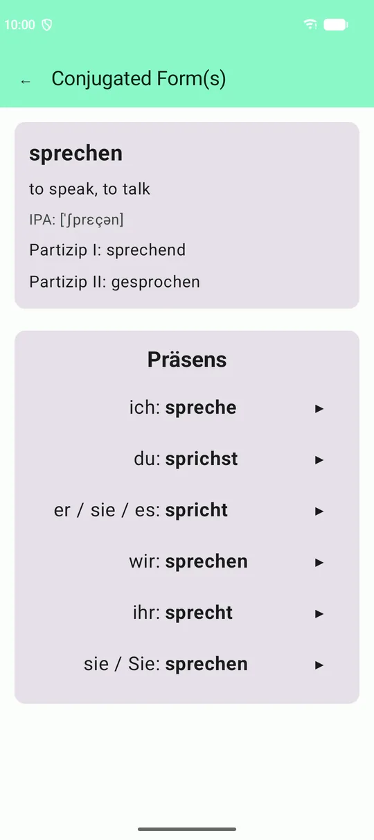 A verb table