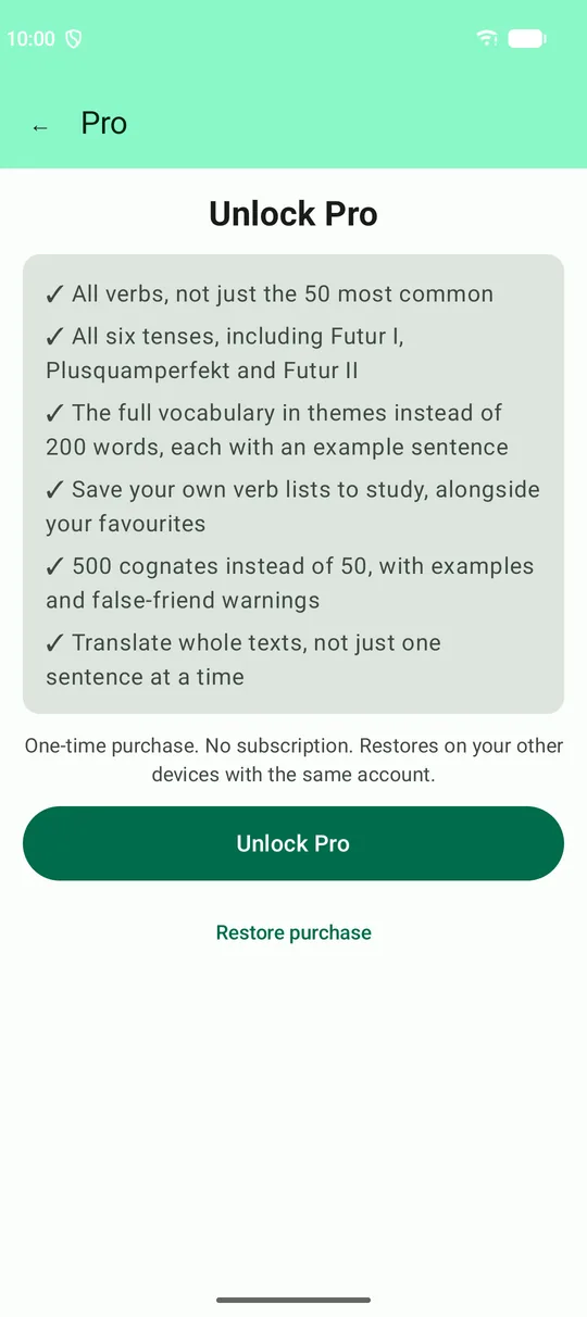 Pro: one purchase, no subscription