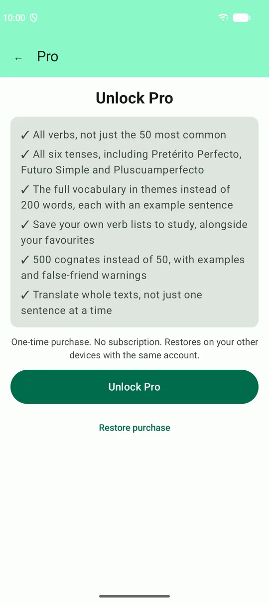 Pro: one purchase, no subscription