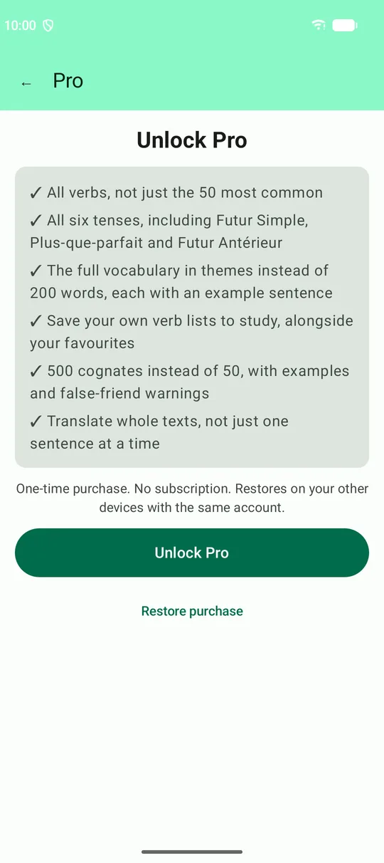 Pro: one purchase, no subscription