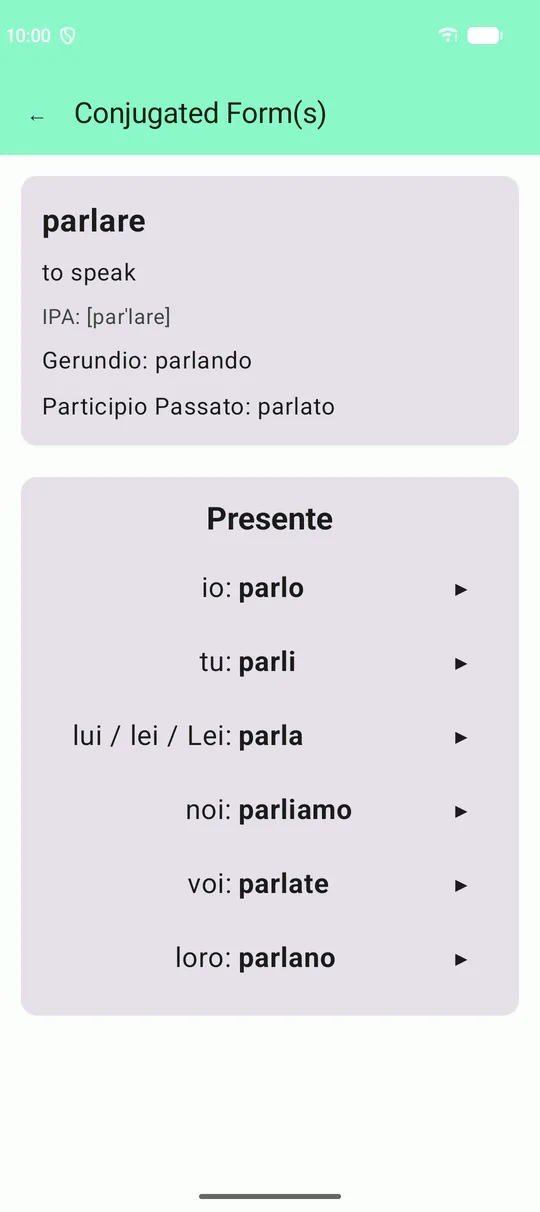 Italian verb table