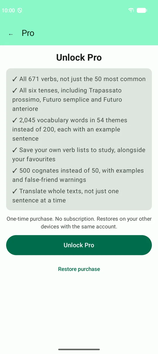 Pro: one purchase, no subscription