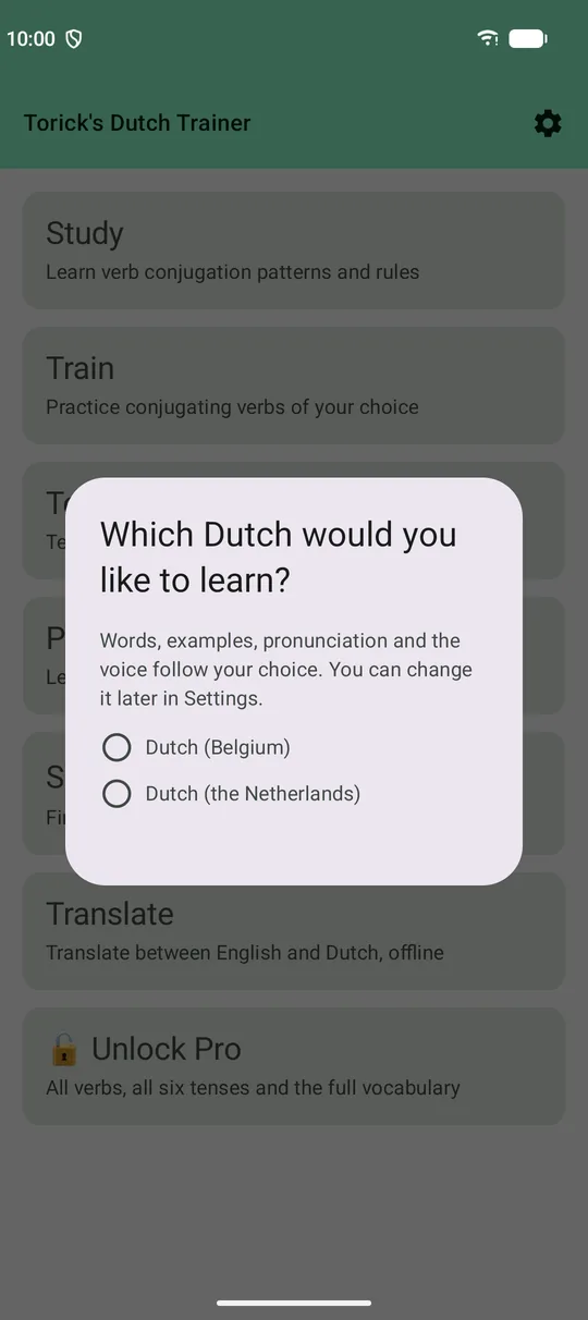 Choose your Dutch at first launch
