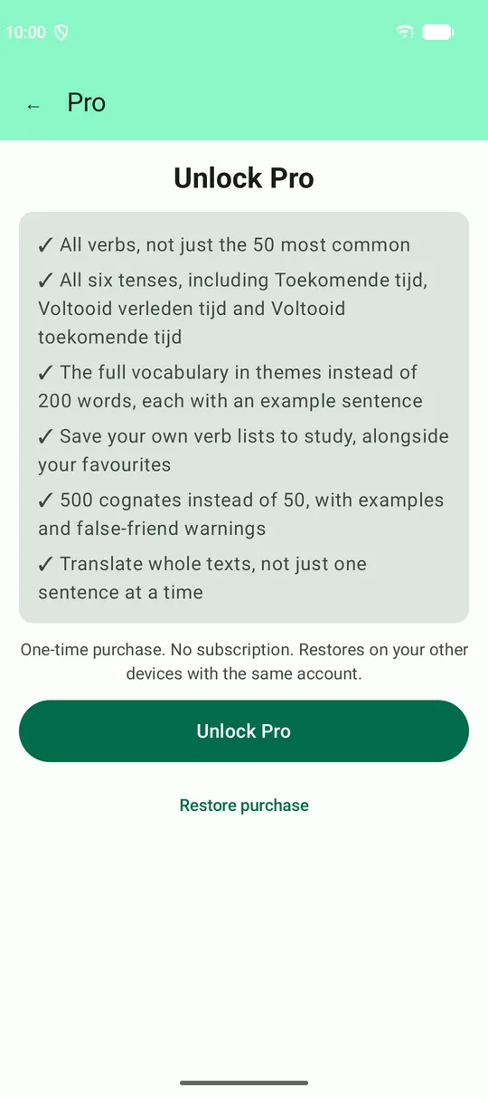 Pro: one purchase, no subscription