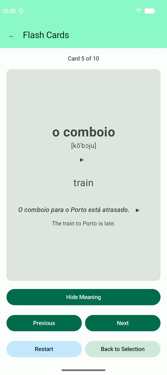 A vocabulary card (Portugal)