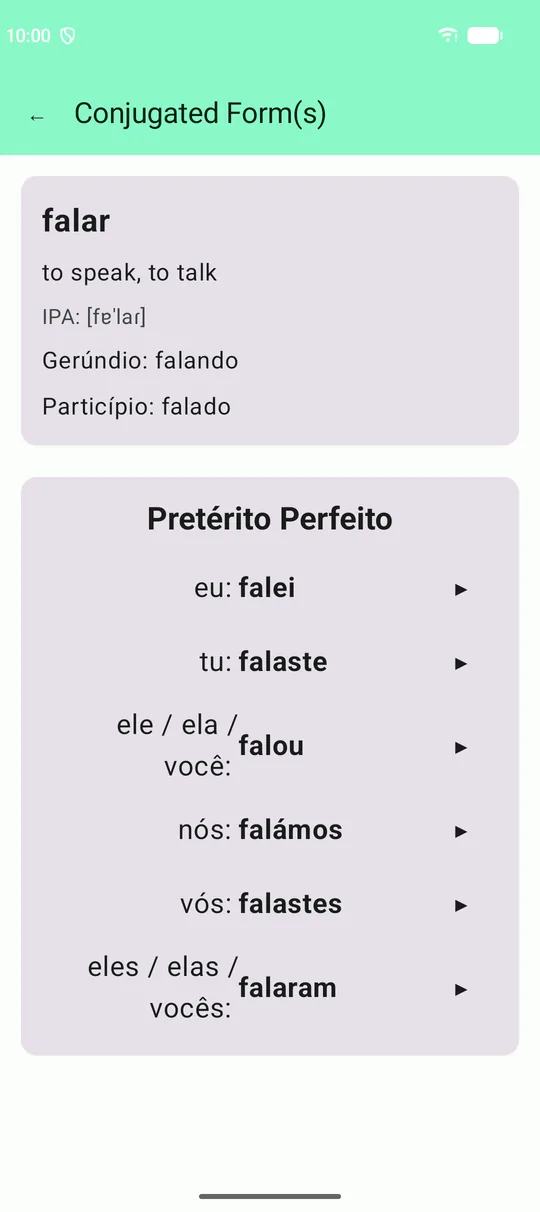 A verb table (Portugal)