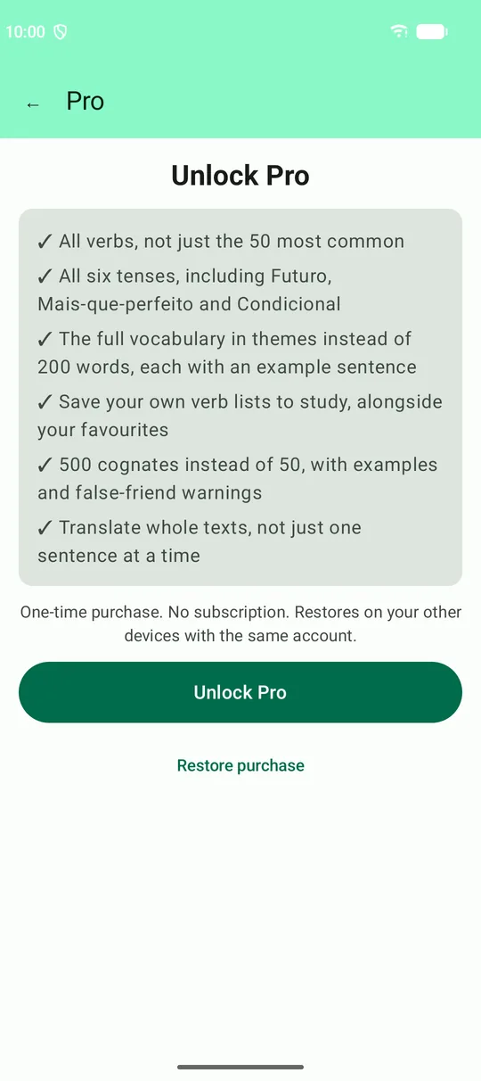 Pro: one purchase, no subscription
